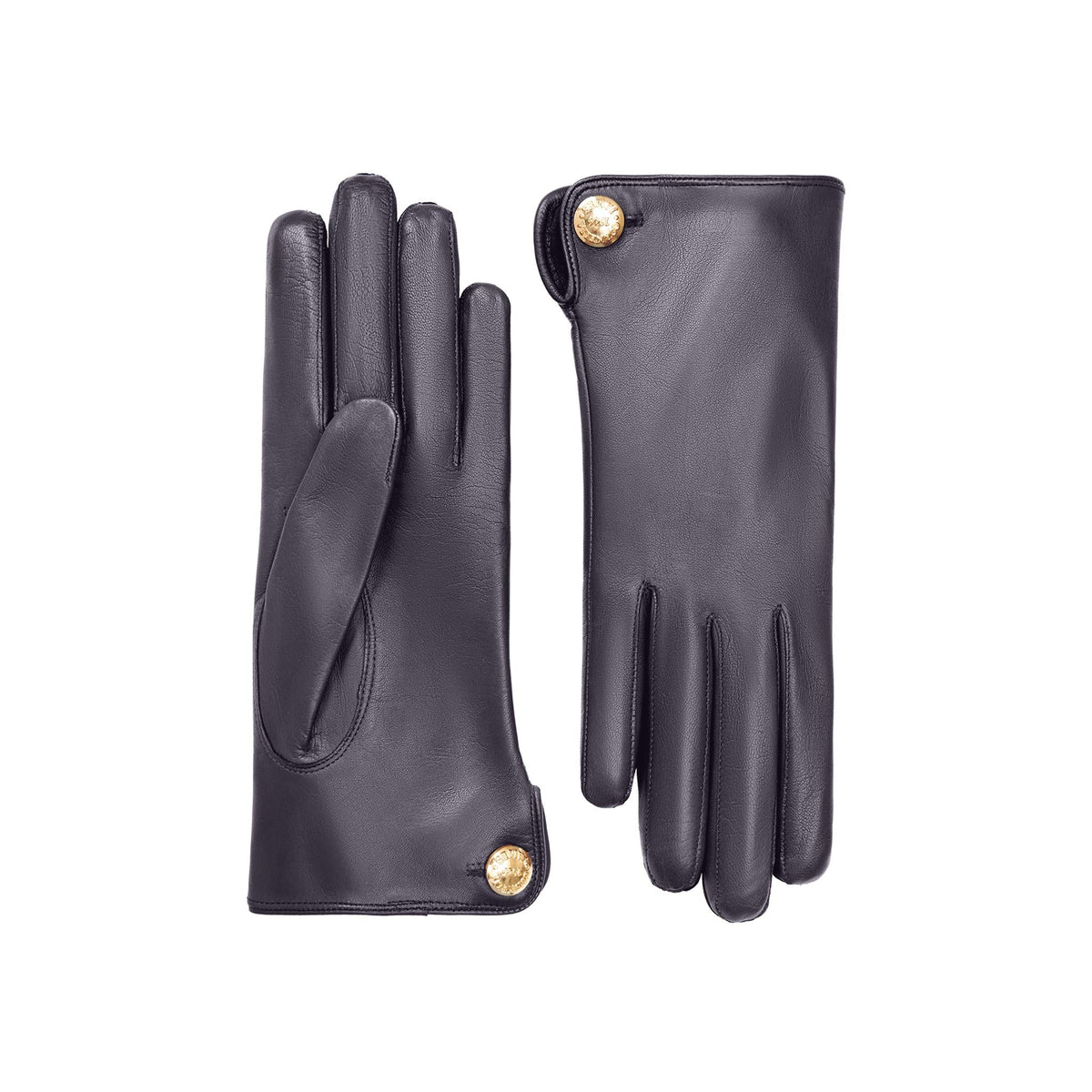 Françoise | Leather Glove with a Button Cuff Link-Dark Navy-Cornelia James
