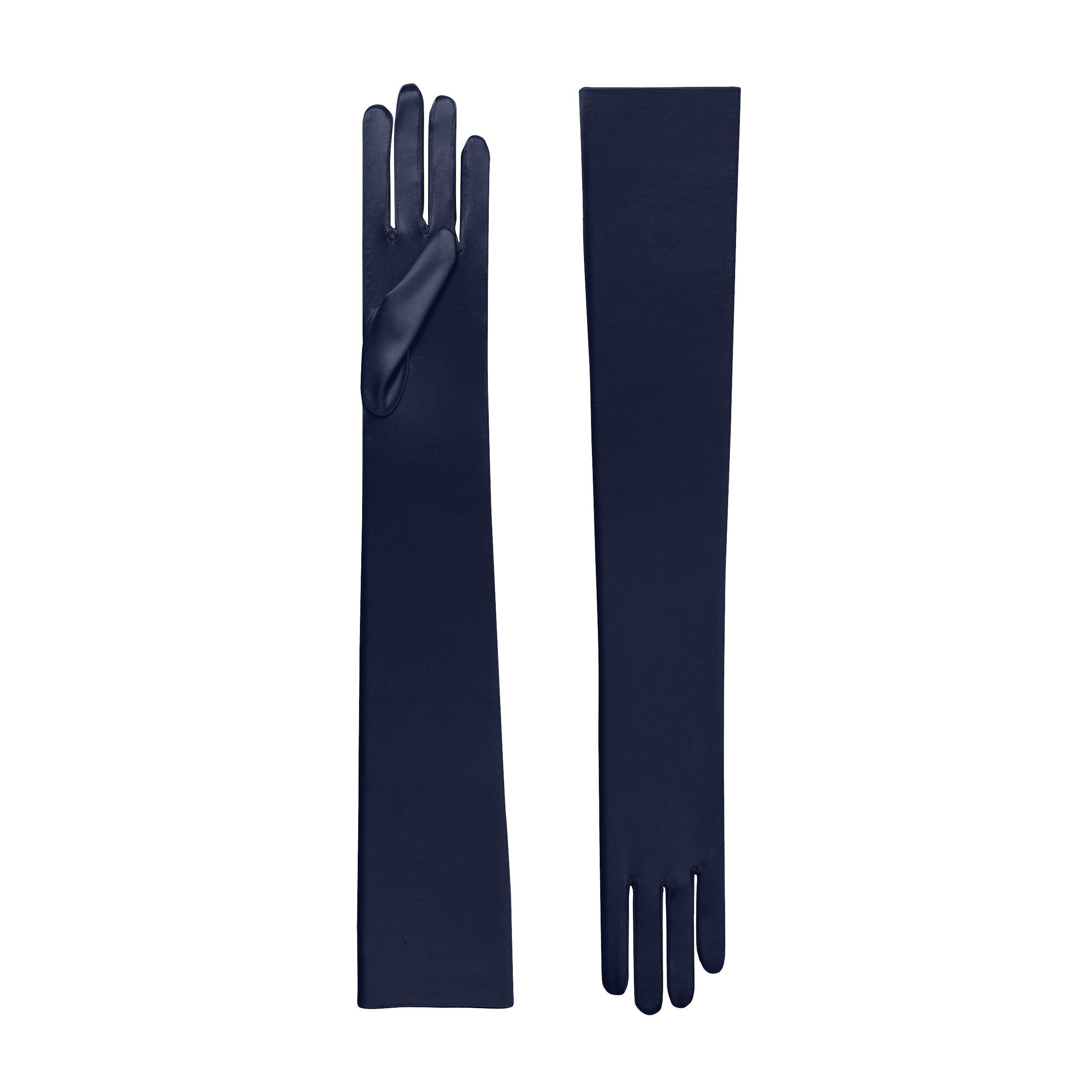 Midnight Blue Satin Opera Gloves - Hermione