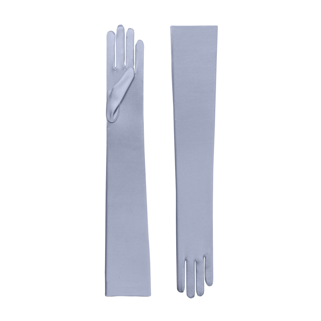 Silver Mist Satin Opera Gloves - Hermione