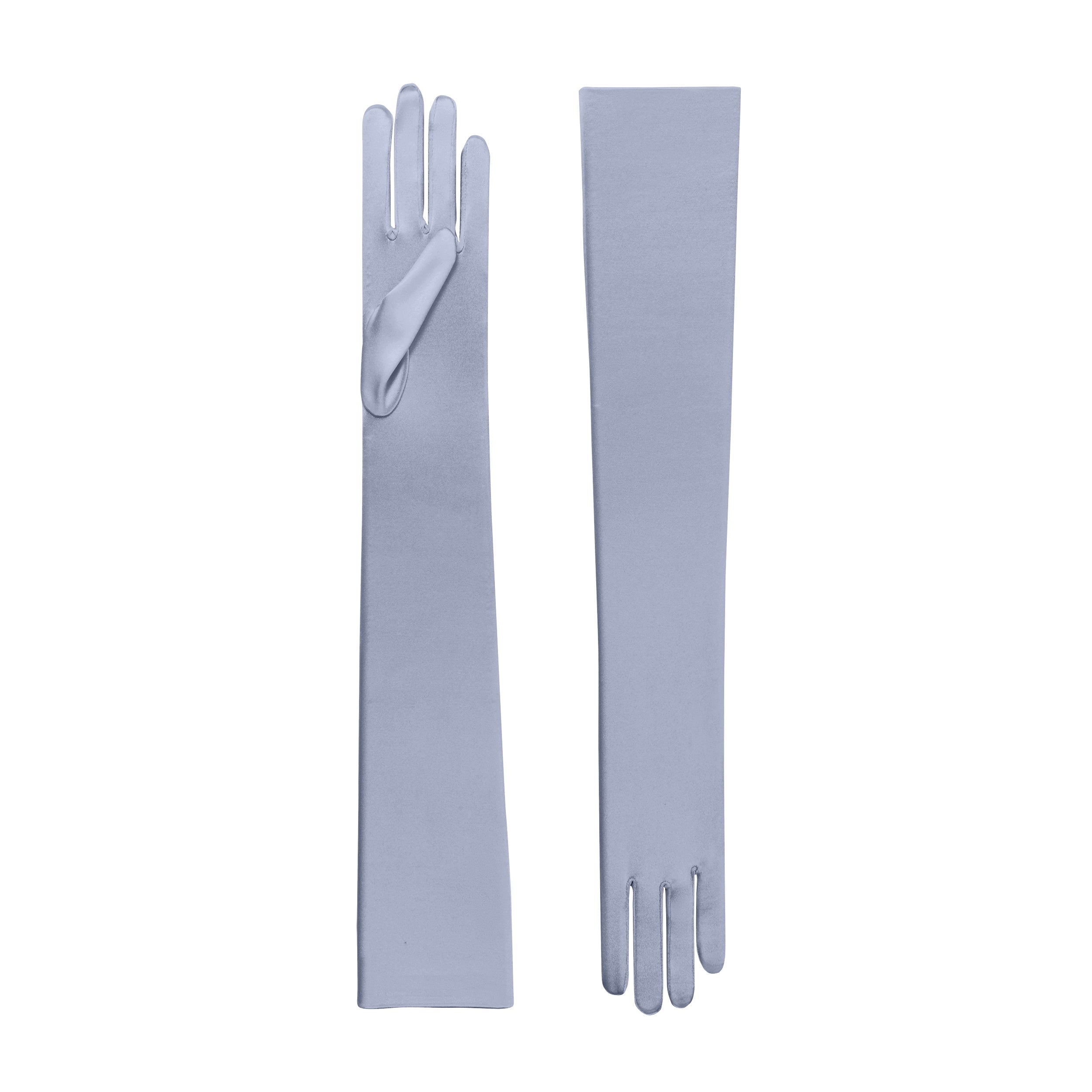 Silver Mist Satin Opera Gloves - Hermione