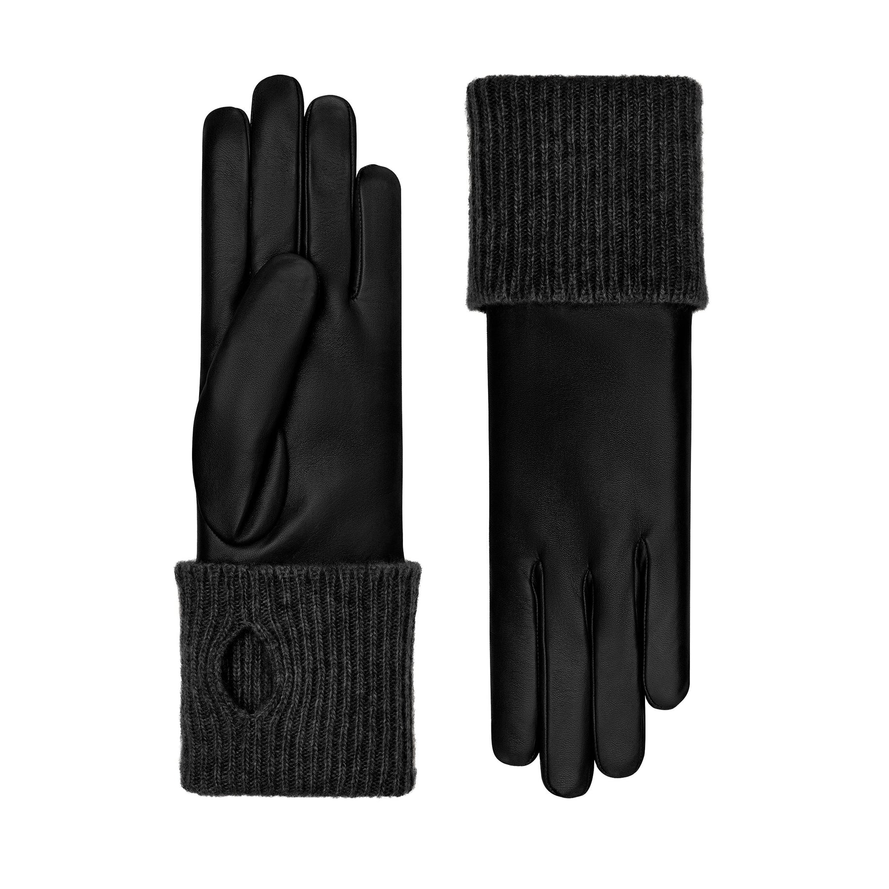 Inès | Leather Glove with Cashmere cuff-Cornelia James