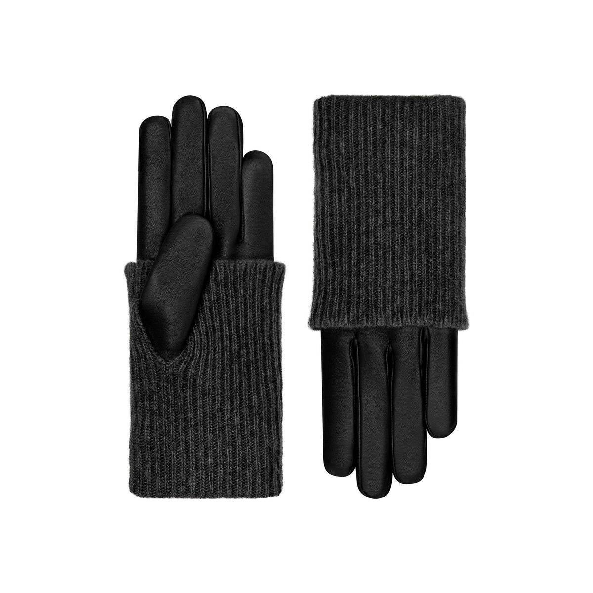 Inès | Leather Glove with Cashmere cuff-Black-Cornelia James