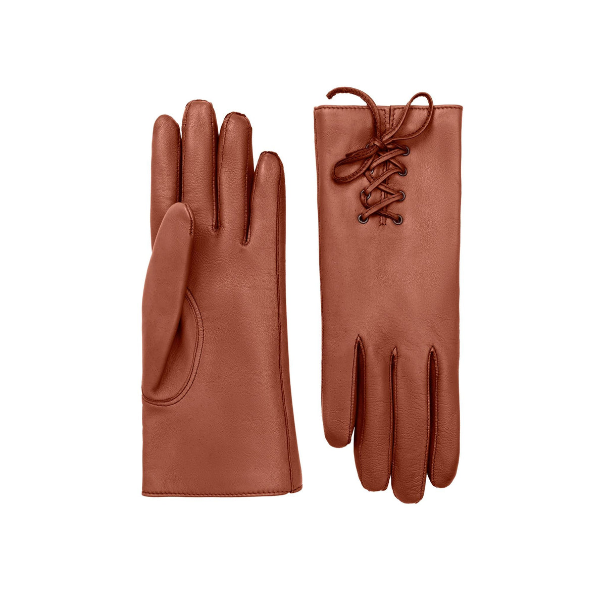 Isabelle | Leather Glove with Lace-up Detail-Cognac-Cornelia James