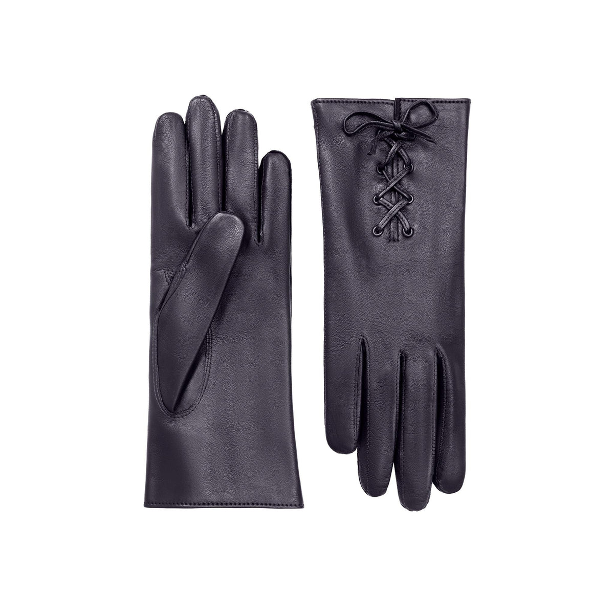 Isabelle | Leather Glove with Lace-up Detail-Dark Navy-Cornelia James