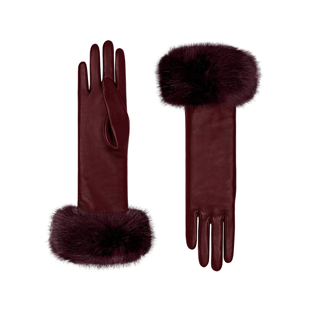 Lucie | Leather Glove with Faux Fur Cuff-Claret-Cornelia James
