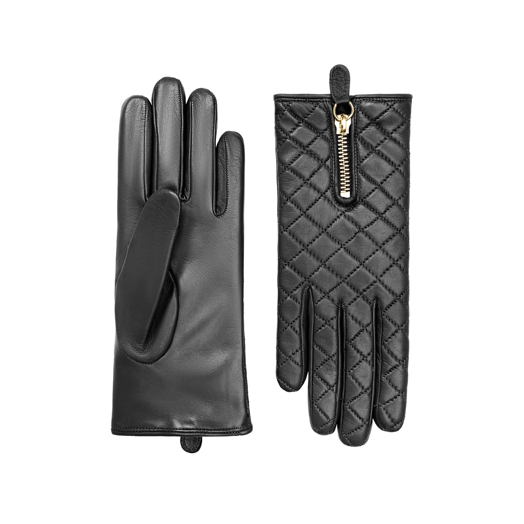 Marie | Cashmere Lined Quilted Leather Glove-Black-Cornelia James