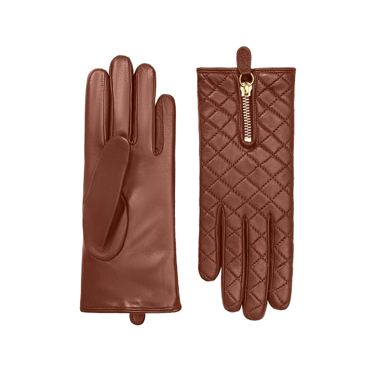 Marie | Cashmere Lined Quilted Leather Glove-Cognac-Cornelia James