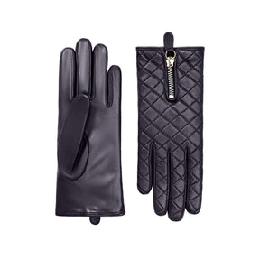 Marie | Cashmere Lined Quilted Leather Glove-Dark Navy-Cornelia James