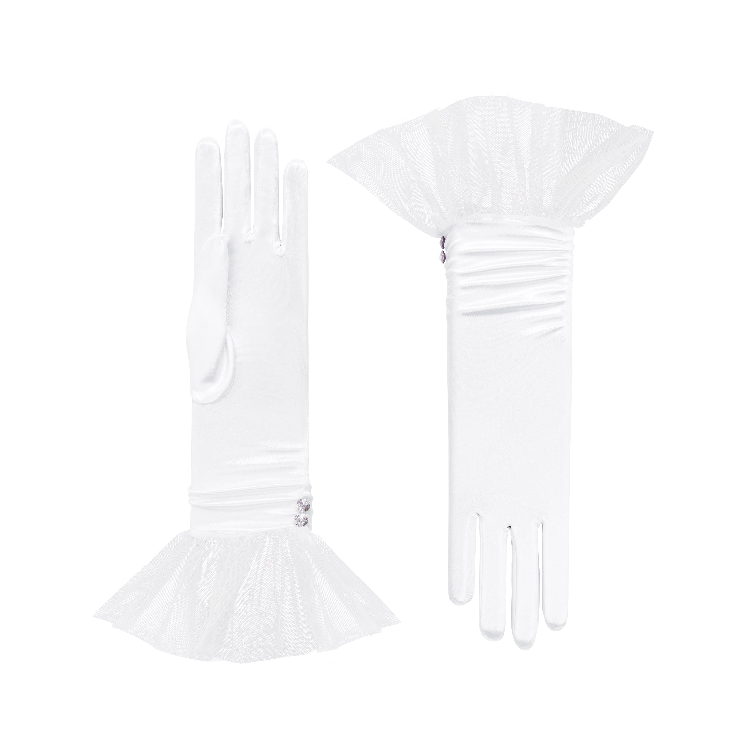 Melody | Bridal Satin Glove with Ballerina Tulle Cuff