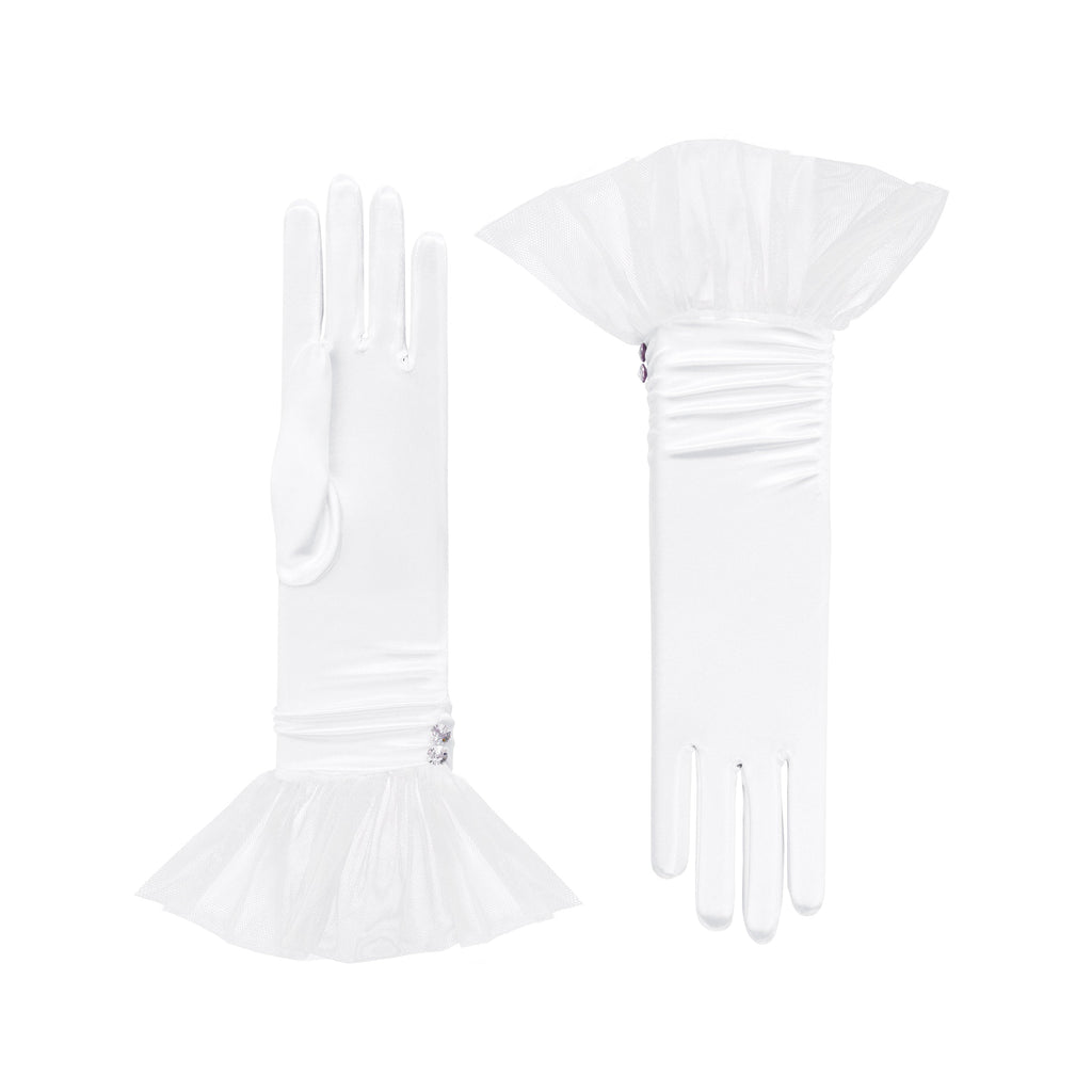White Satin Gloves - Melody