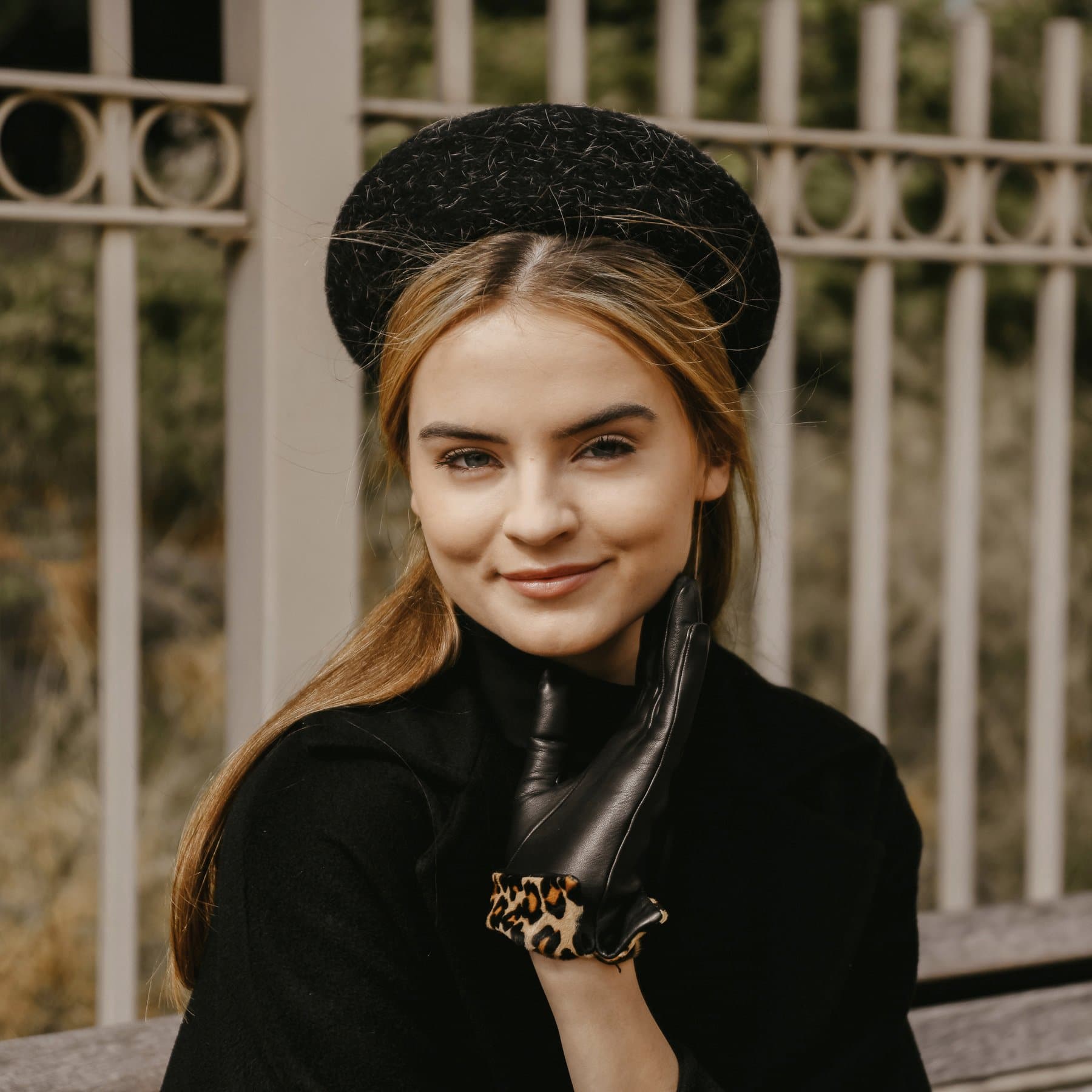 Natalie | Leather Glove with Animal Print Cuff-Cornelia James