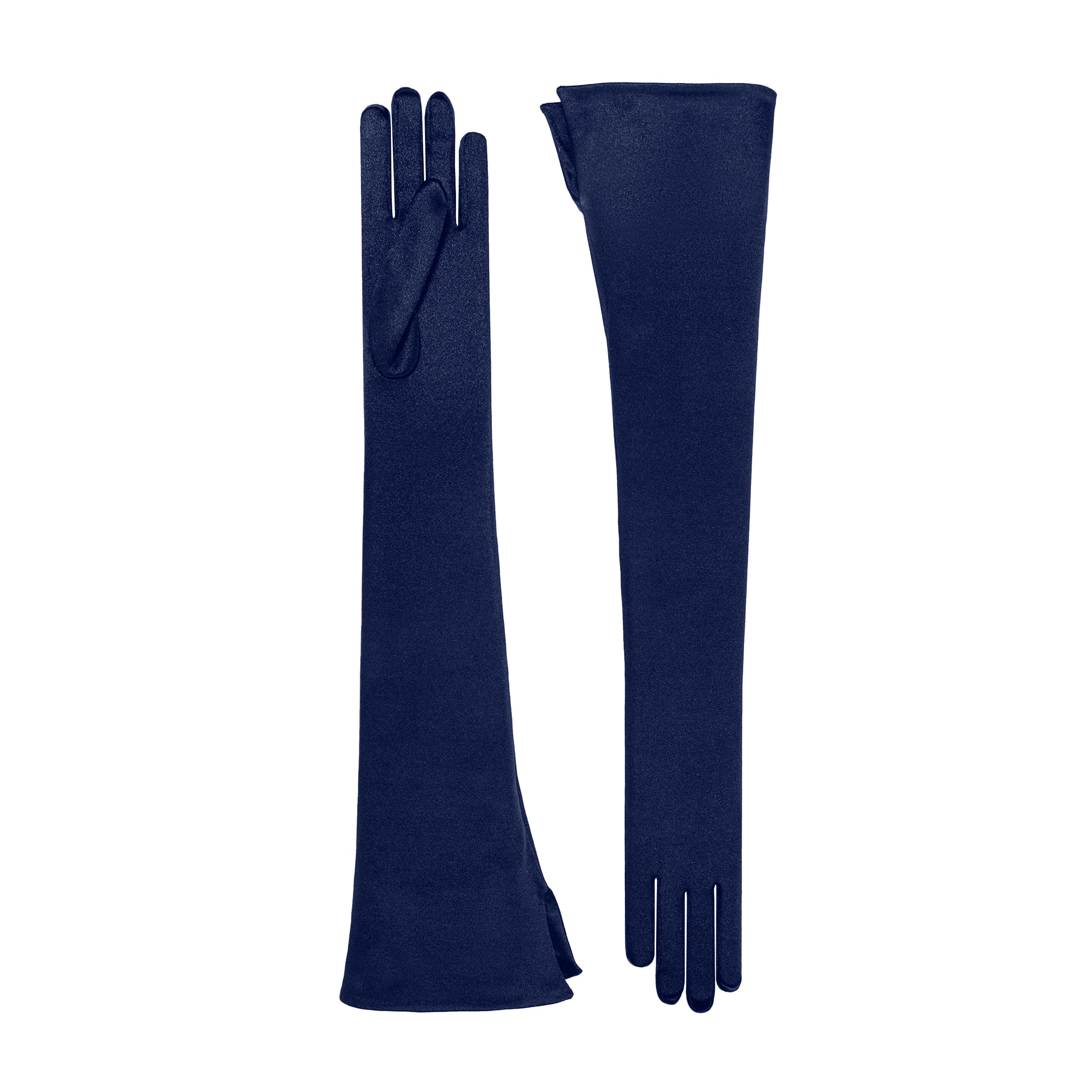 Midnight Blue Satin Opera Gloves - Nicoletta