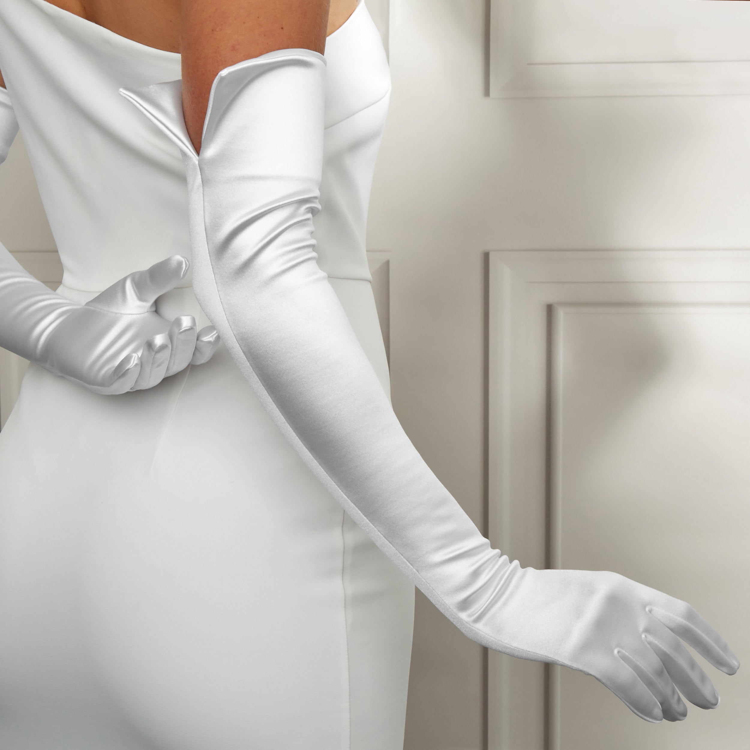 White Satin Opera Gloves - Nicoletta