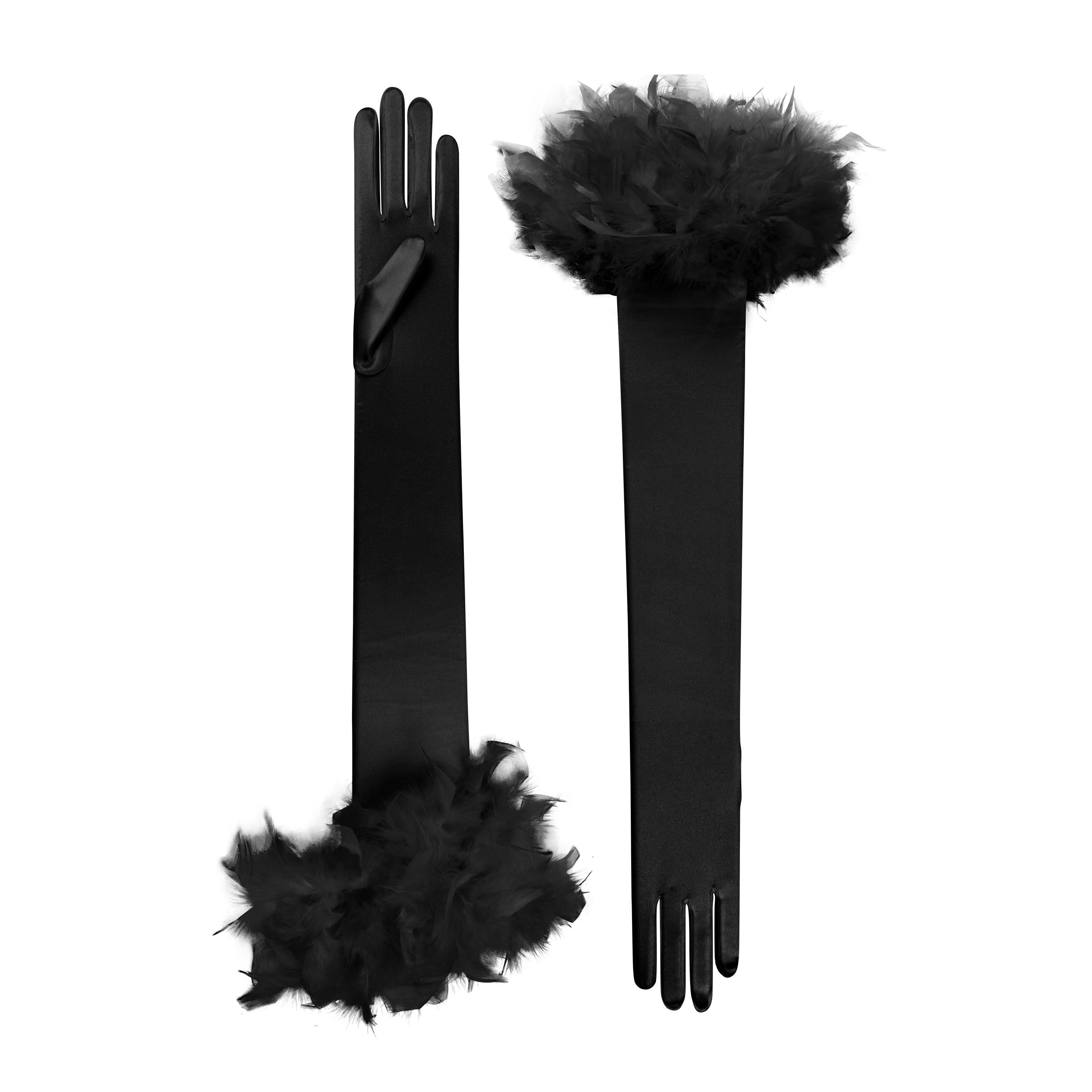 Black Satin Opera Gloves - Ophelia