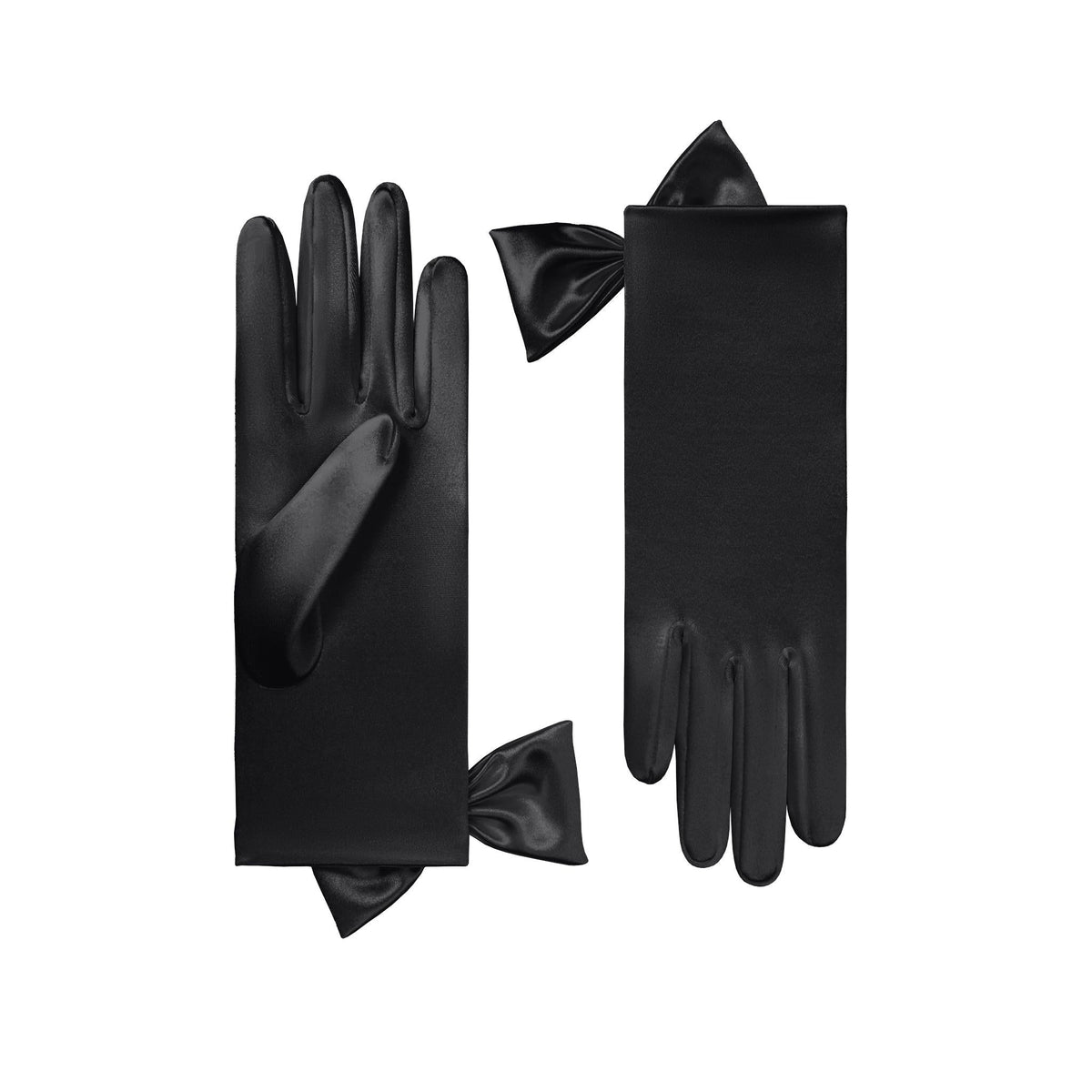 Penelope | Short Satin Glove with Sidebow-Black-Cornelia James