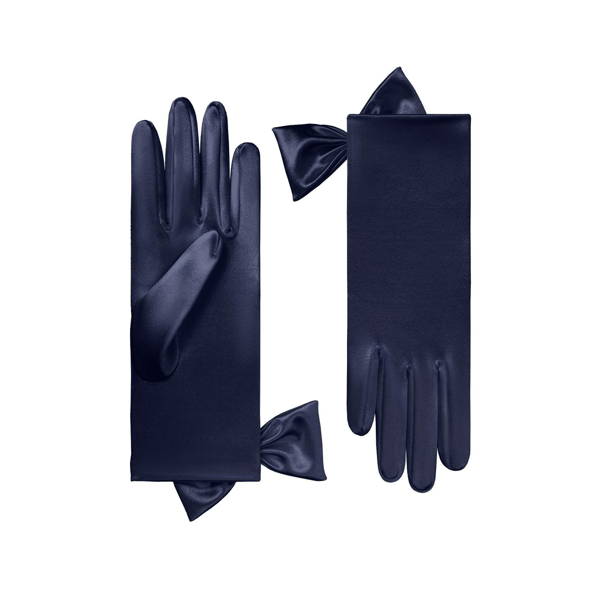 Penelope | Short Satin Glove with Sidebow-Midnight Blue-Cornelia James