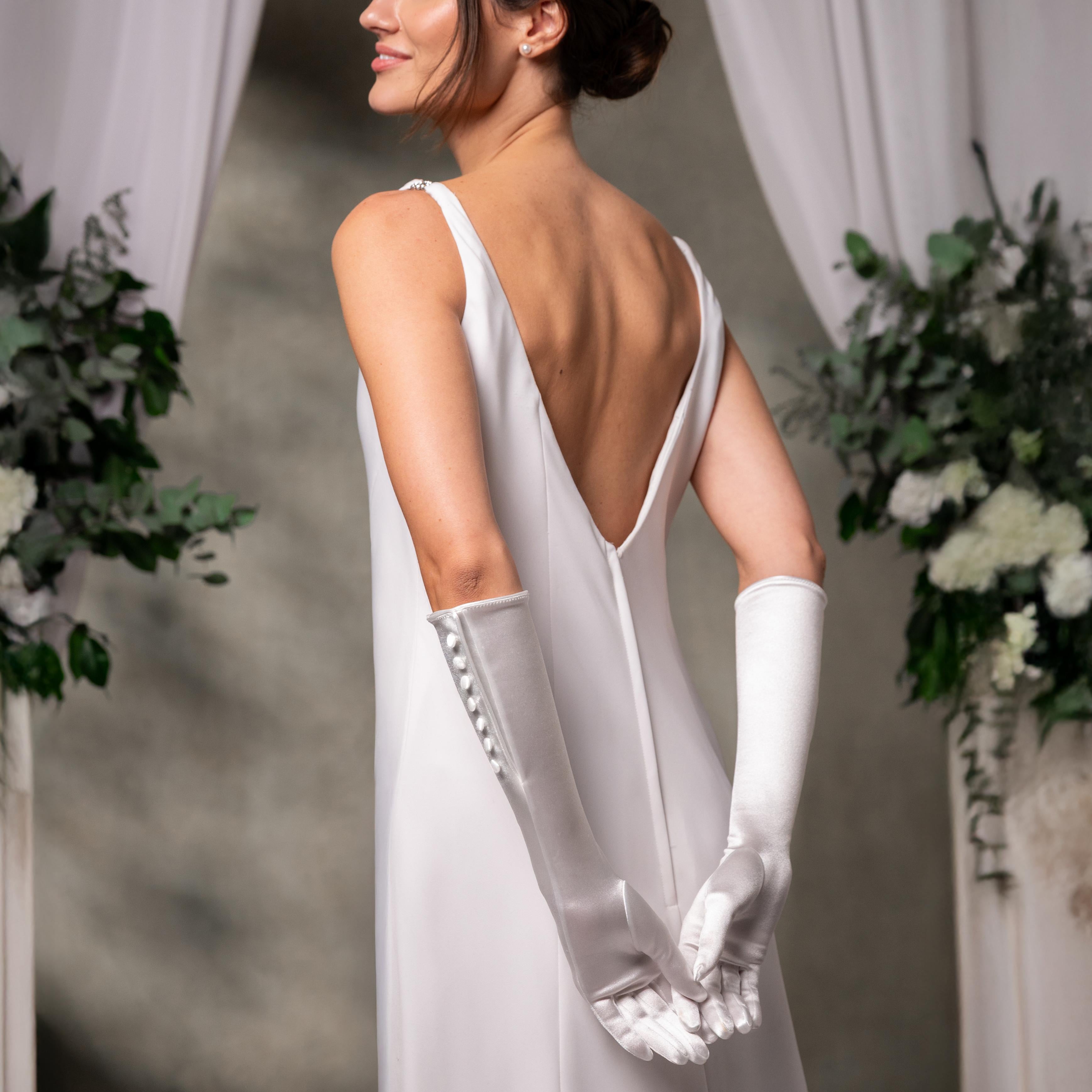 White Satin Opera Gloves - Phoebe
