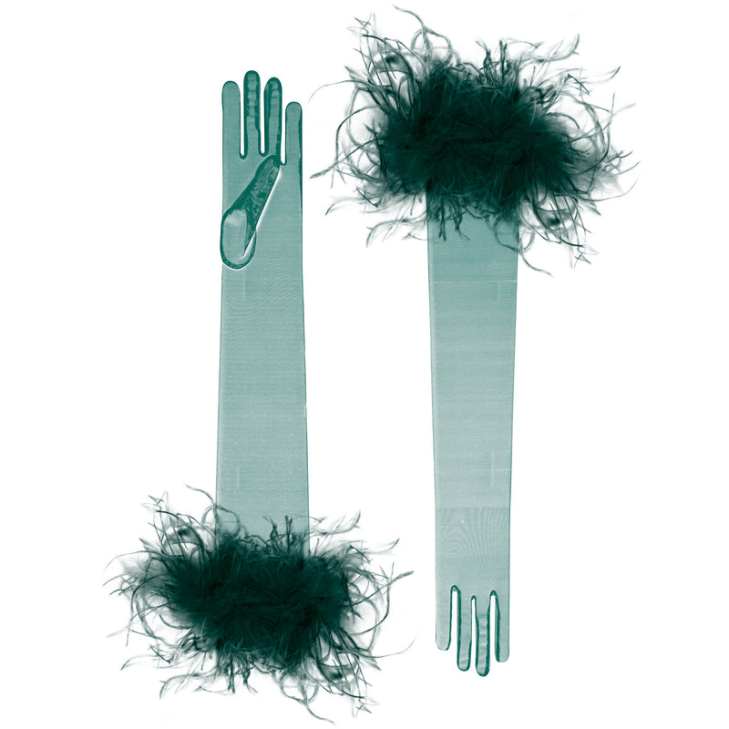 Sophia | Tulle Opera Glove with Ostrich Feathers