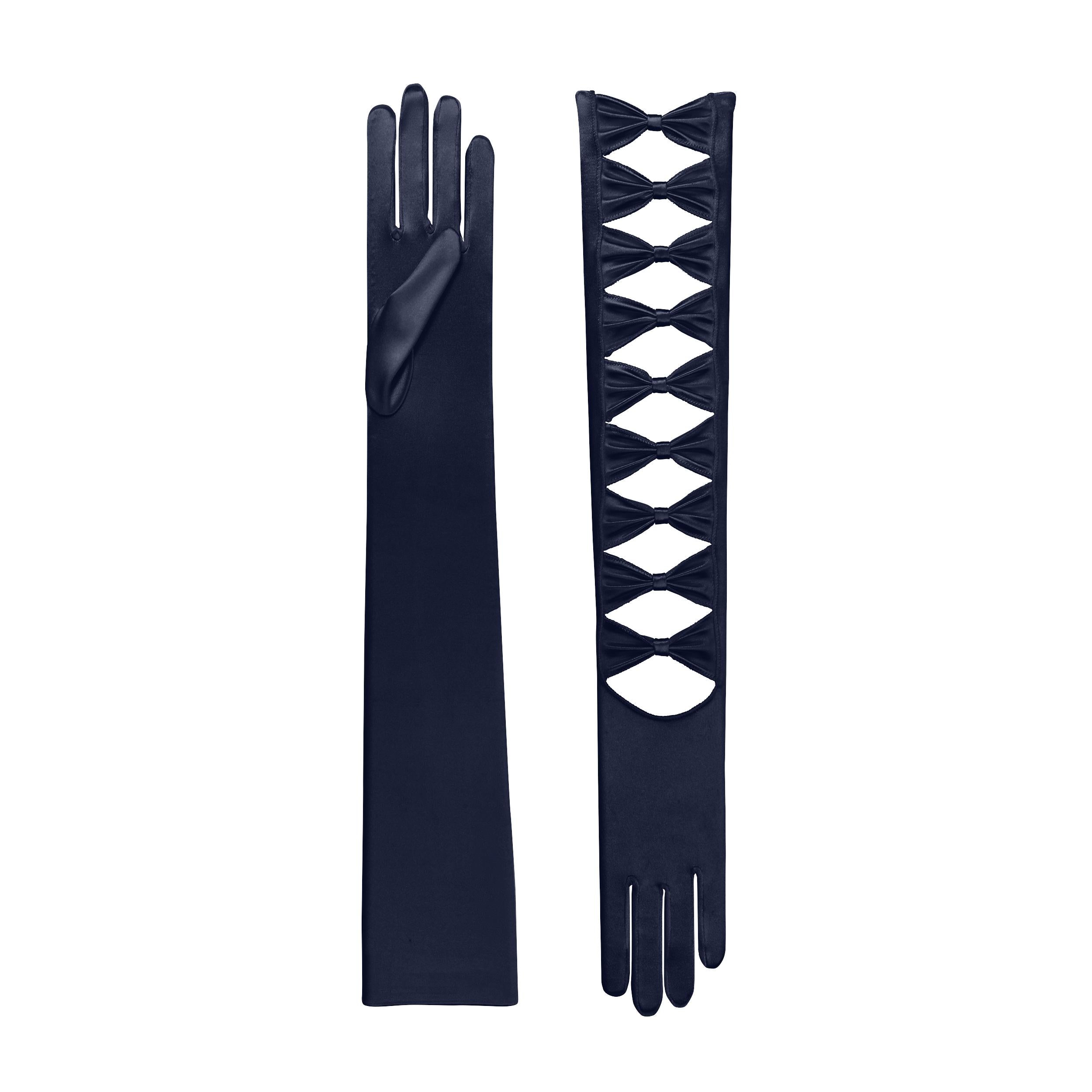 Midnight Blue Satin Opera Gloves - Thalia