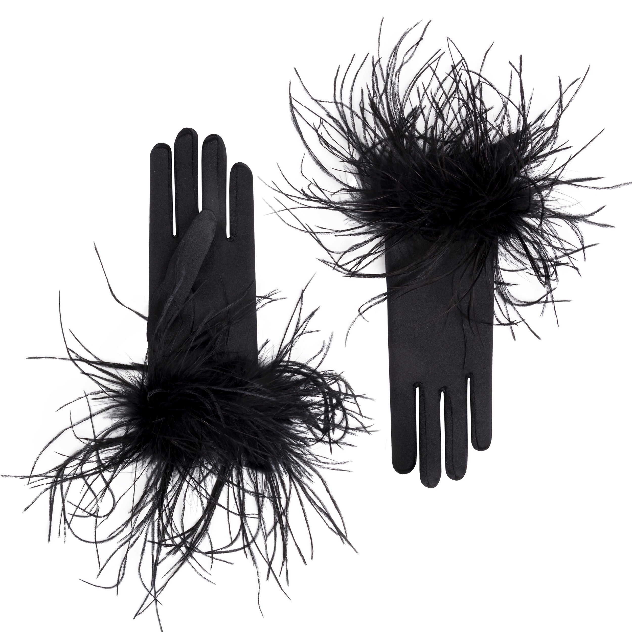 Black Satin Wrist Length Gloves - Vera