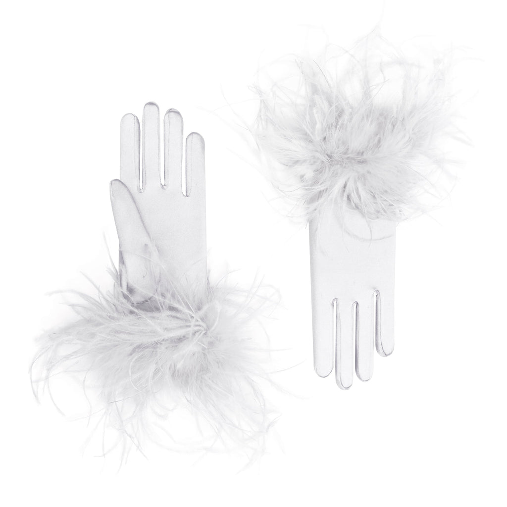 White Satin Wrist Length Gloves - Vera
