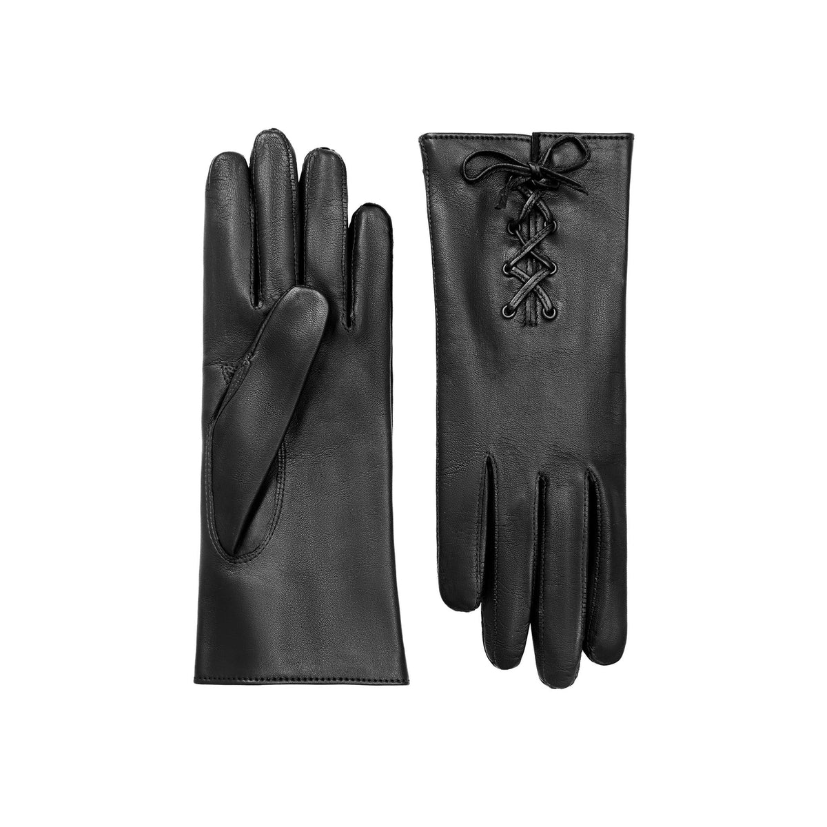 Isabelle | Leather Glove with Lace-up Detail-Black-Cornelia James