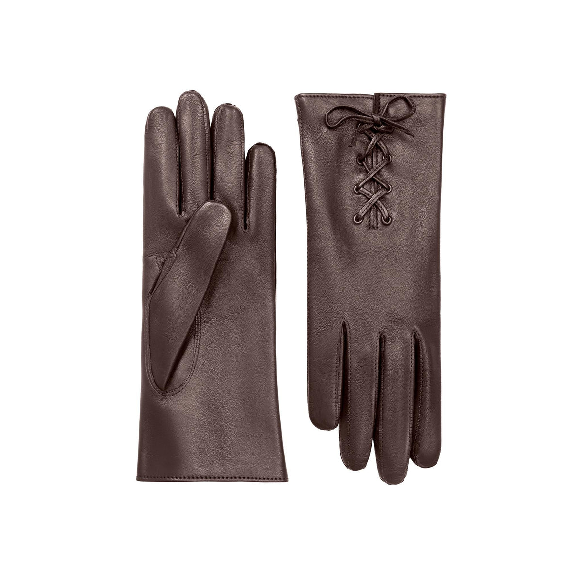 Isabelle | Leather Glove with Lace-up Detail-Chocolate-Cornelia James