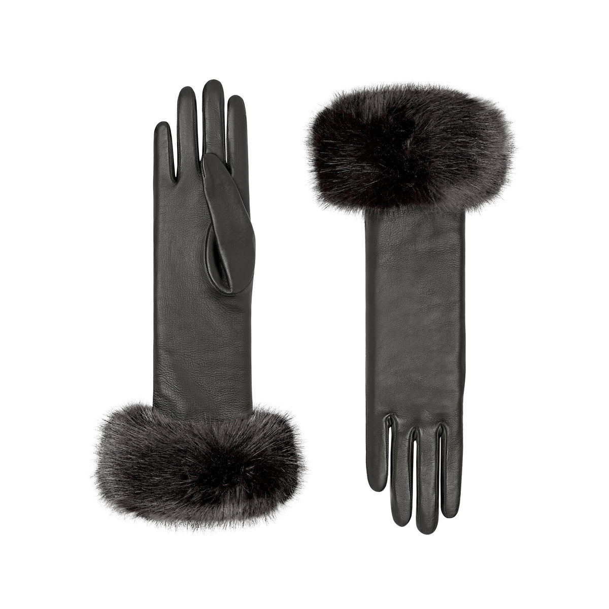 Lucie | Leather Glove with Faux Fur Cuff-Grey-Cornelia James