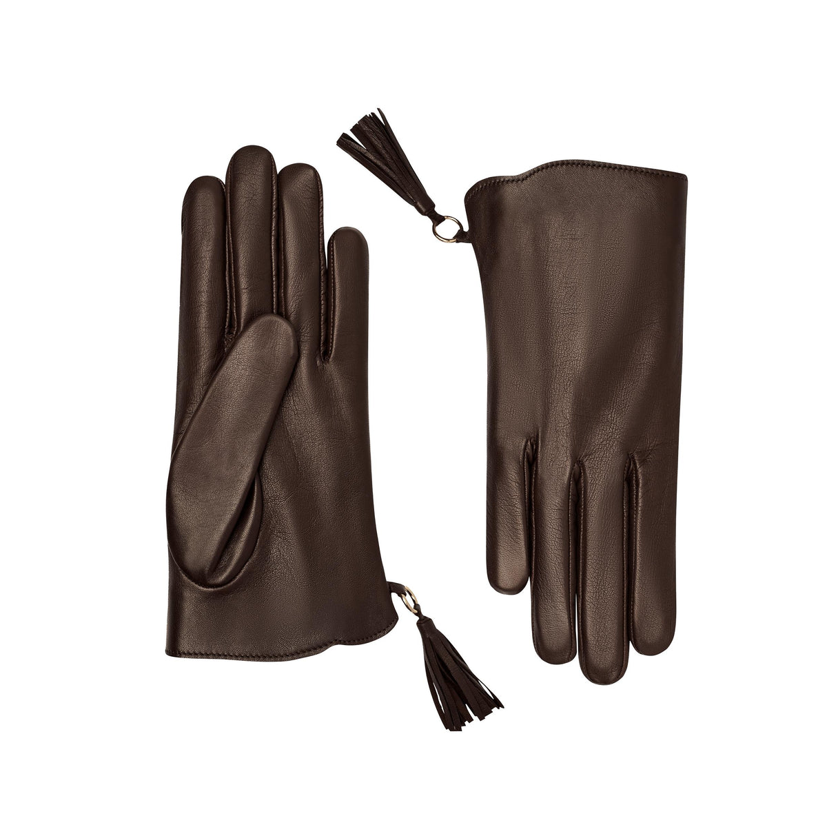 Manon | Leather Glove with Tassels-Chocolate-Cornelia James