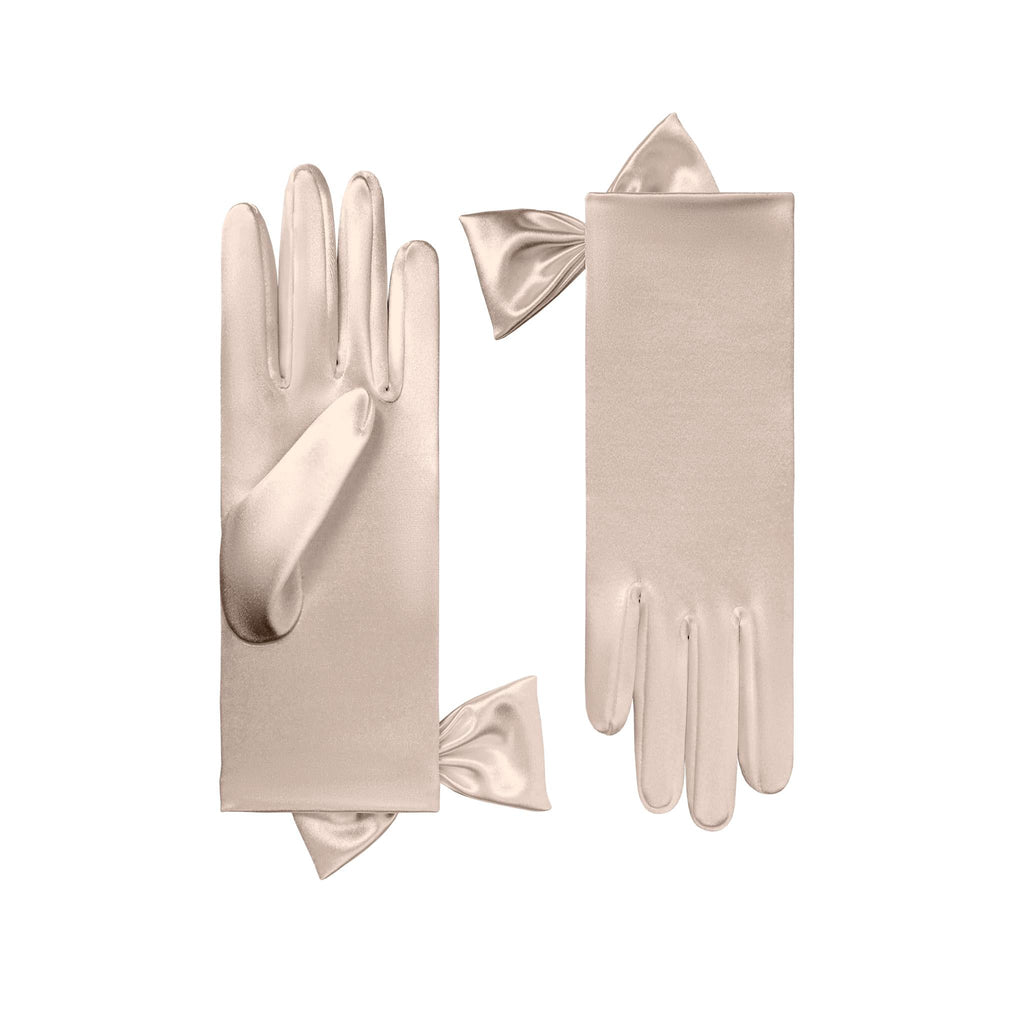 Penelope | Short Satin Glove with Sidebow-Champagne-Cornelia James